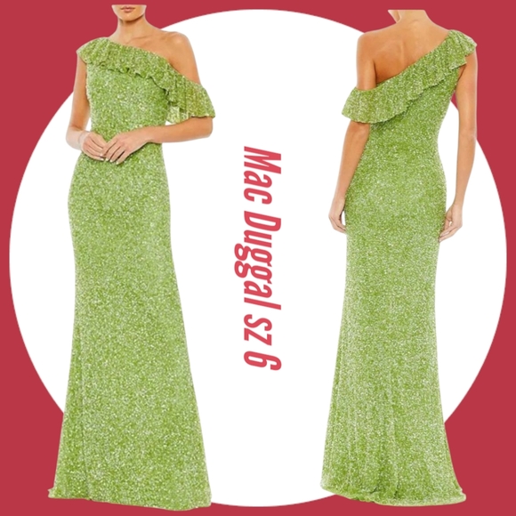 Mac Duggal Sequined Drop Shoulder Trumpet Gown Maxi Dress - Picture 1 of 12